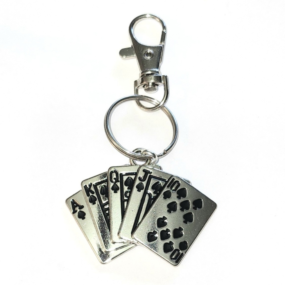 Poker Royal Flush Card Game Ace Spade Spades Keychain Keyring Gift Vegas Reno